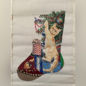 New Curious, cats hand painted 18M needlepoint stocking. 12”x18” TS Designs.WOW!